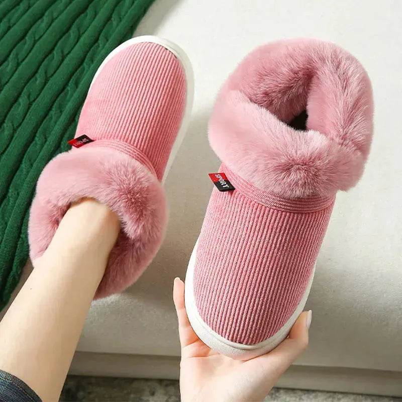 Winter Plush Cotton Shoes For Men And Women Cozy Fluffy Corduroy House Slippers Warm Slip On Fleece House Shoes - Velora