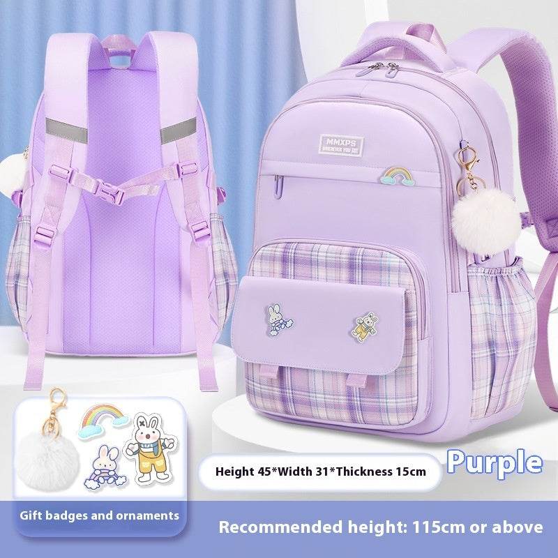 Primary School Student Schoolbag Girls' Plaid Backpack - Velora