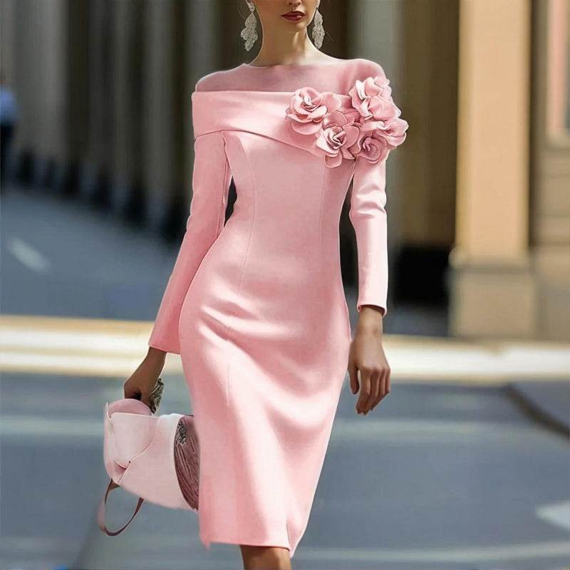 Elegant Long Sleeve Off Shoulder A-line Bodycon Wedding Guest dress - Velora