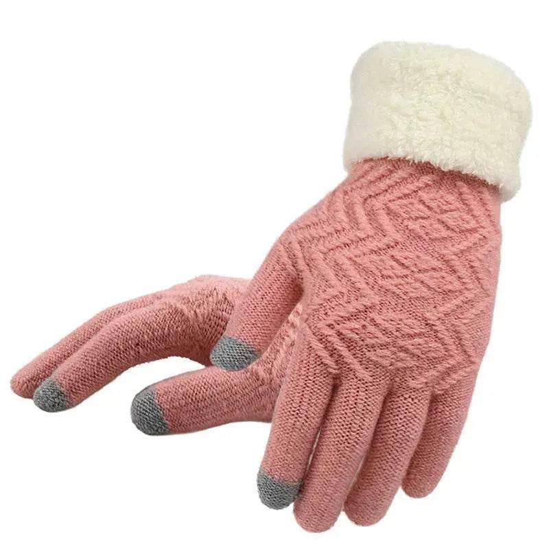 Winter knitted Woolen gloves Unisex thermal gloves faux fur gloves - Velora