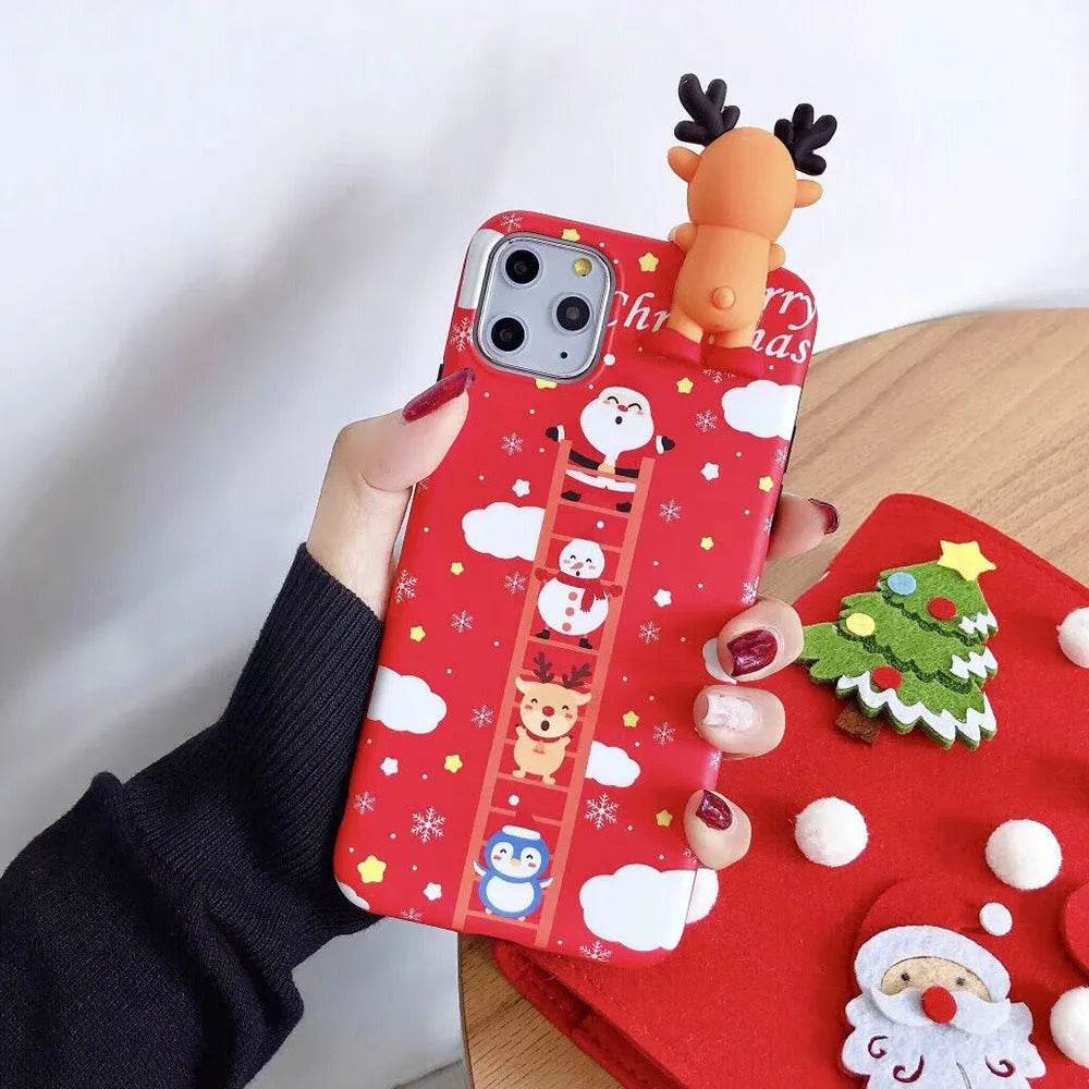 Merry Snowflakes Santa Deer Christmas-themed phone case - Velora
