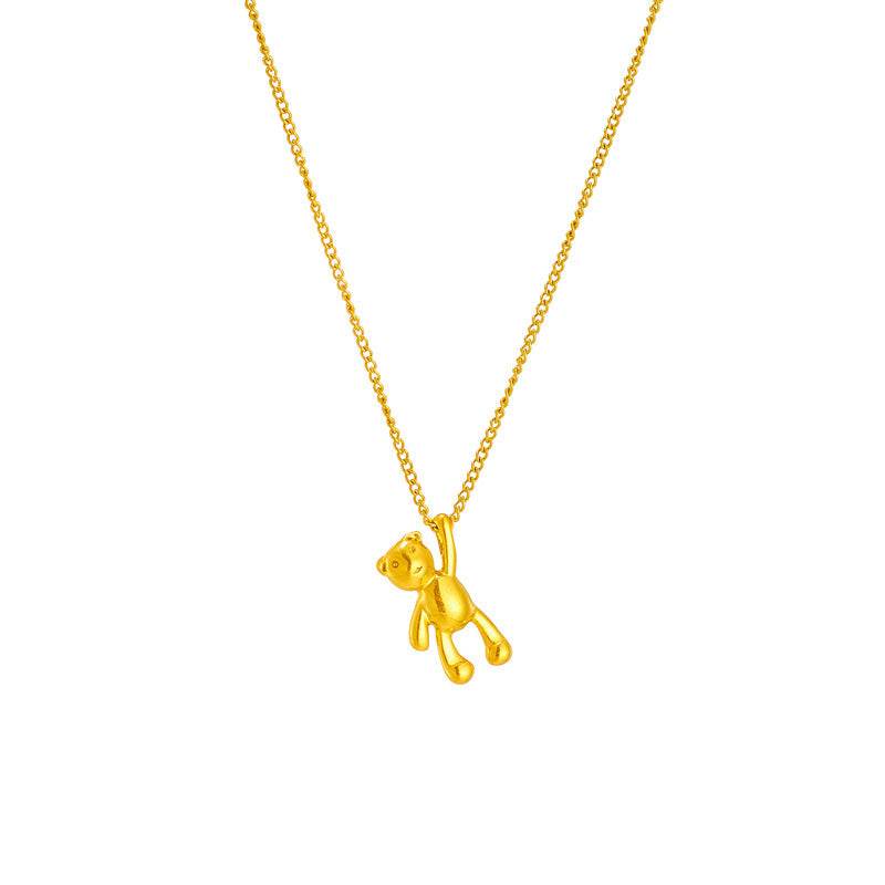 Cute Cartoon Three-dimensional Bear Necklace Titanium Dteel Chain Versatile Pendant Necklace - Velora