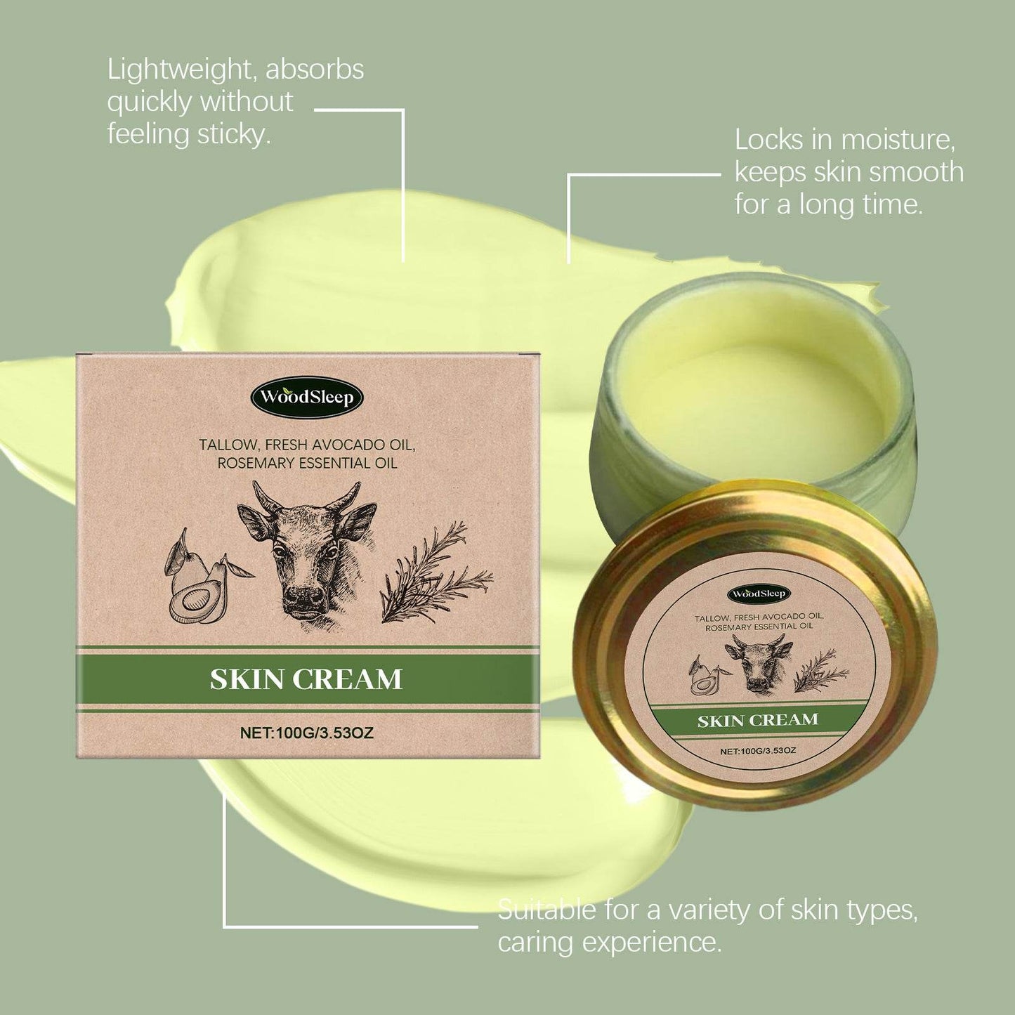 Tallow Cow Fat Natural Organic Skincare Cream - Velora