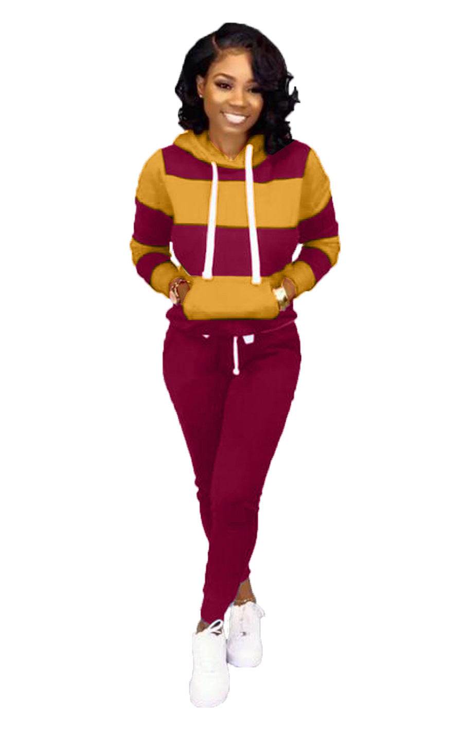 Women's Clothing Sweater Stitching Hooded Casual Sports Suit - Velora