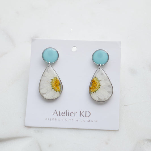 Boucles d'oreilles duo Margot blanc et bleu - goute - Velora