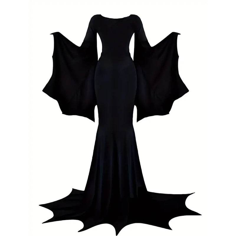 Black Costume Womens Gothic Witch Bat Sleeve Dress Halloween Cosplay Costumes Vintage Carnival Party Outfit - Velora