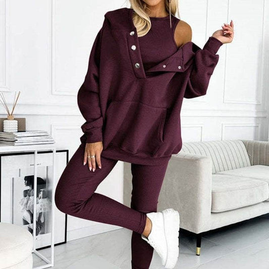 3pcs Women Hoodie Athleisure Outfit set sweatsuit set - Velora