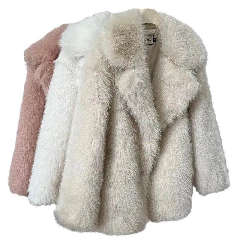 Classy Fashionable Winter Plain Huge Faux Fur Coat for Ladies - Velora