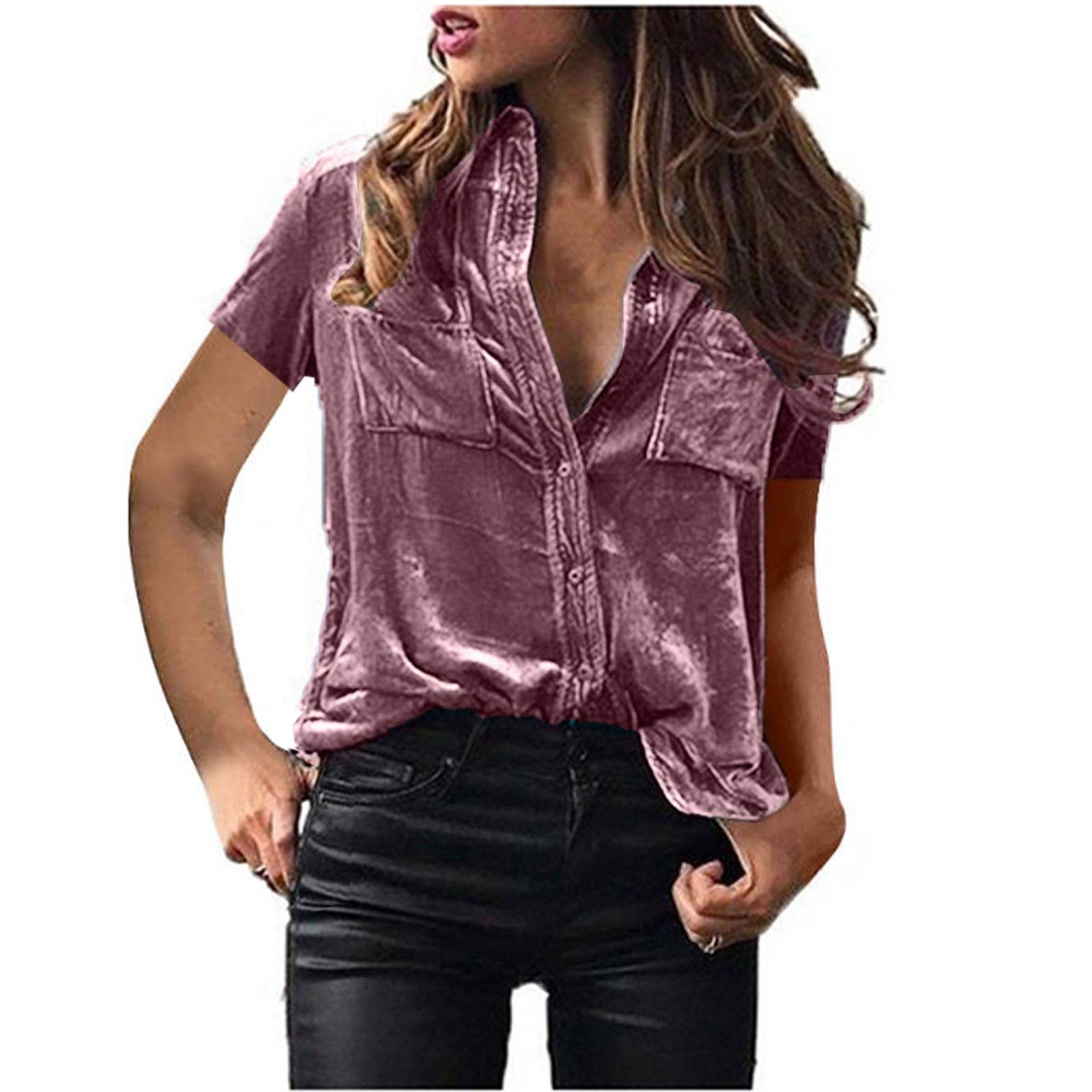 European And American Spring And Summer Pocket Short Sleeve Suede Shirt For Women - Velora