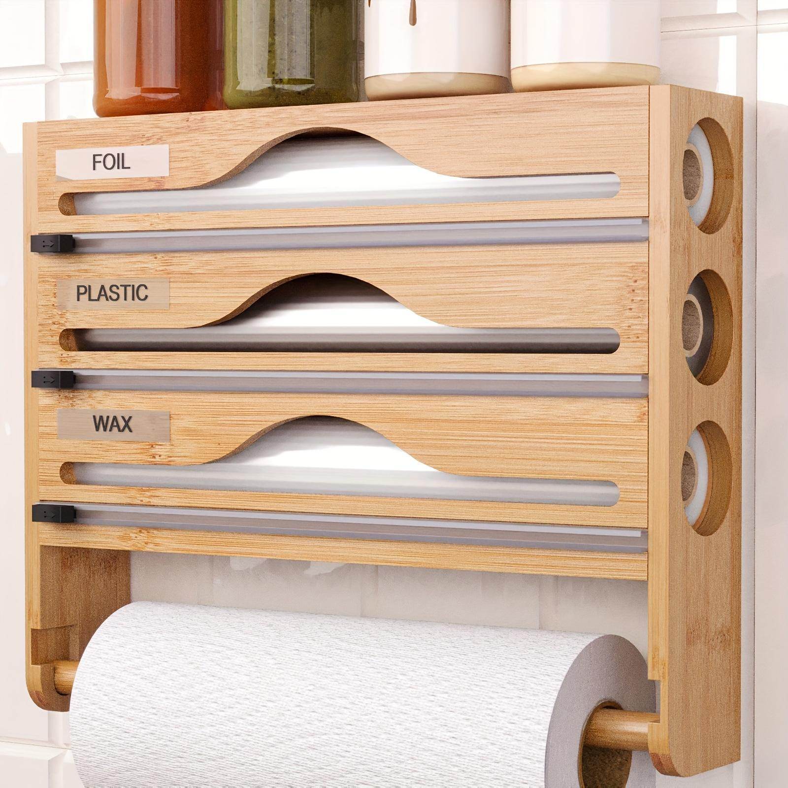 3 grid Bamboo Wood Wall Mounted Food Wrap Dispenser - Velora