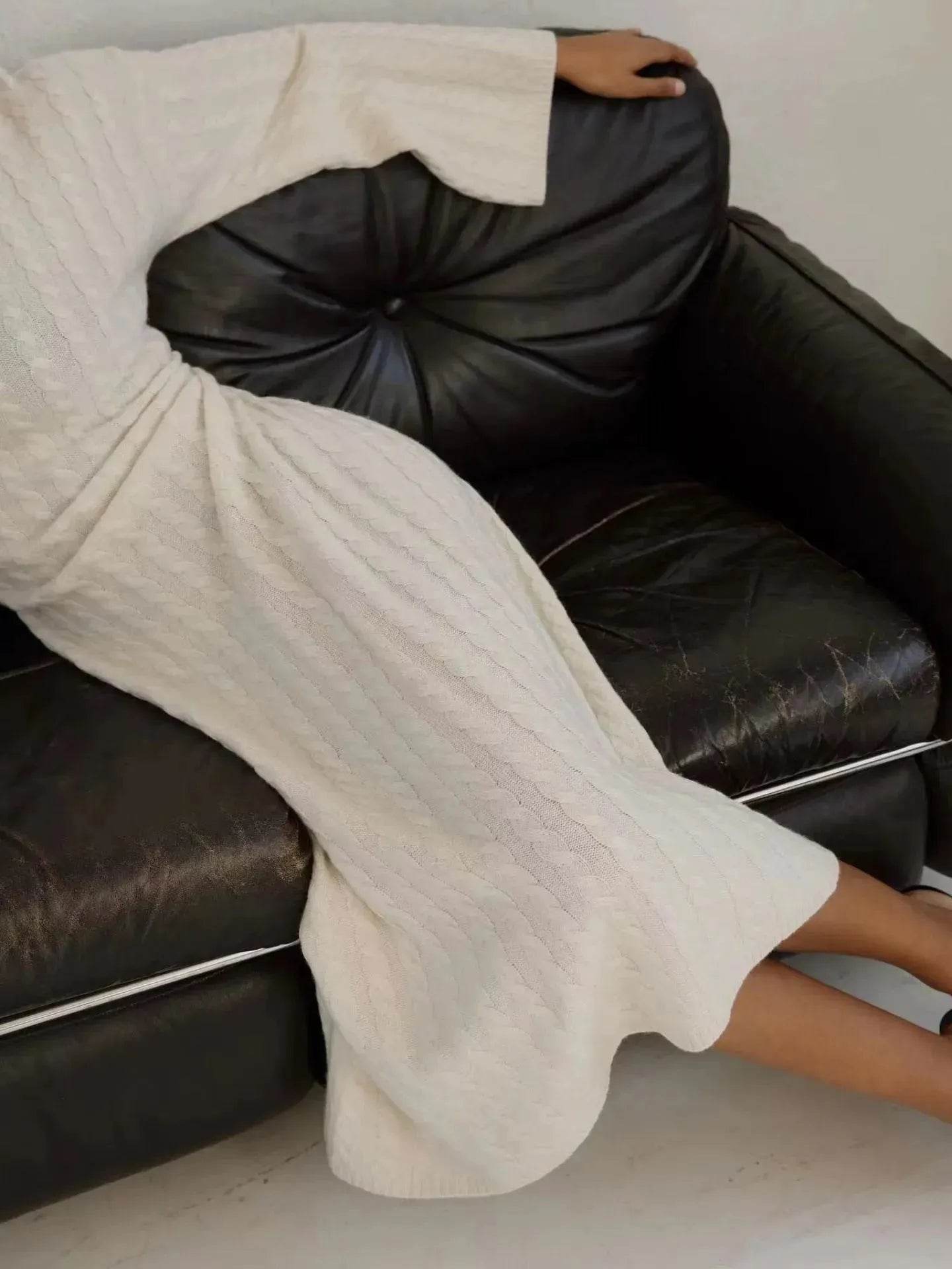 Loose Woolen Midi Twisted Knitted Thick Winter sweater Dress - Velora