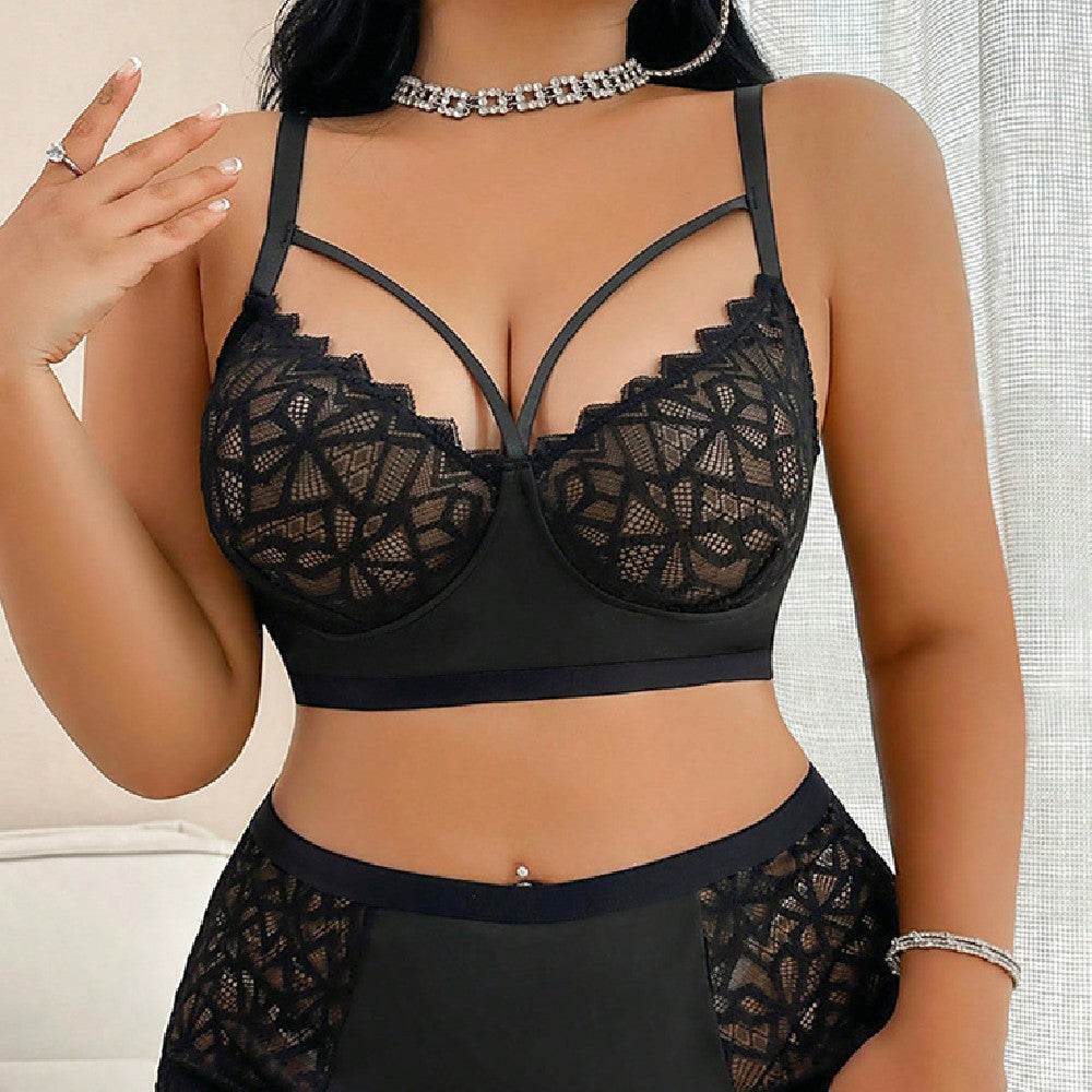 Women's Fashion Lace Bra T-back Two-piece Set - Velora