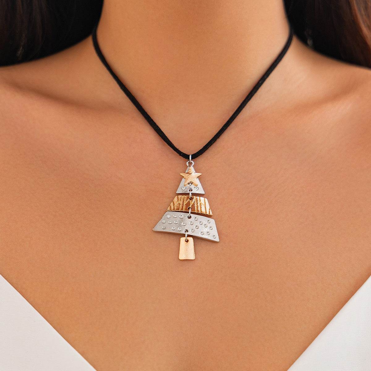 Christmas Tree Necklace And Earrings Fashion Pendant Necklace Suit Xmas Tree Earrings And Necklace New Year Jewelry - Velora
