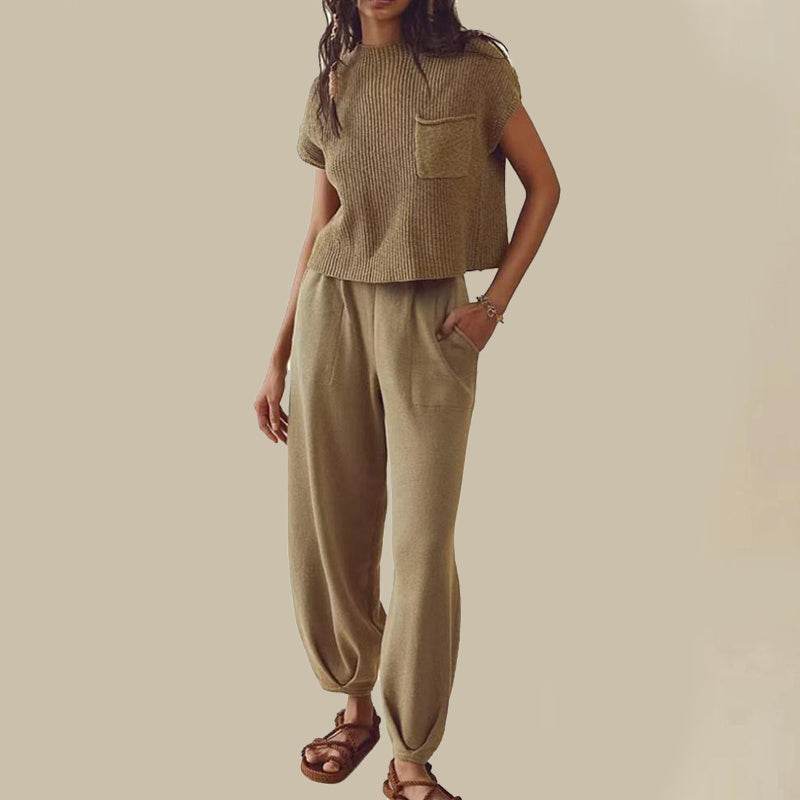 Women's Casual Two Piece Outfits With Pockets Summer Sleeveless Top And Loose Pants Fashion Tracksuit Lounge Sets - Velora