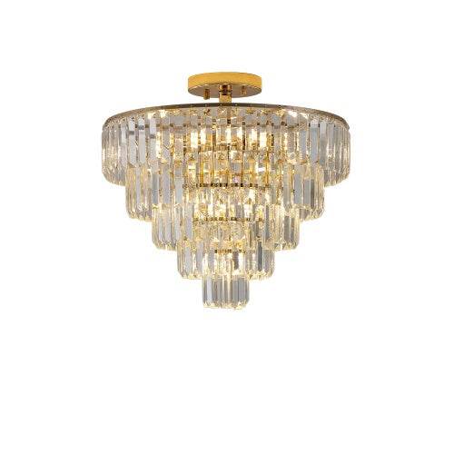 Golden Crystal Chandelier, 5-layer Round Semi-recessed Chandelier Lamp, Large Modern Luxury Chandelier, Suitable For Living Room, Dining Room, Bedroom, Corridor - Velora