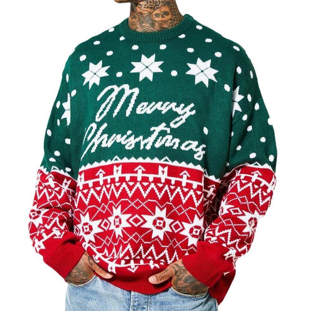 Men's New Fashion Knitted Jacquard Loose Round Neck Pullover Sweater For Autumn And Winter And Christmas - Velora