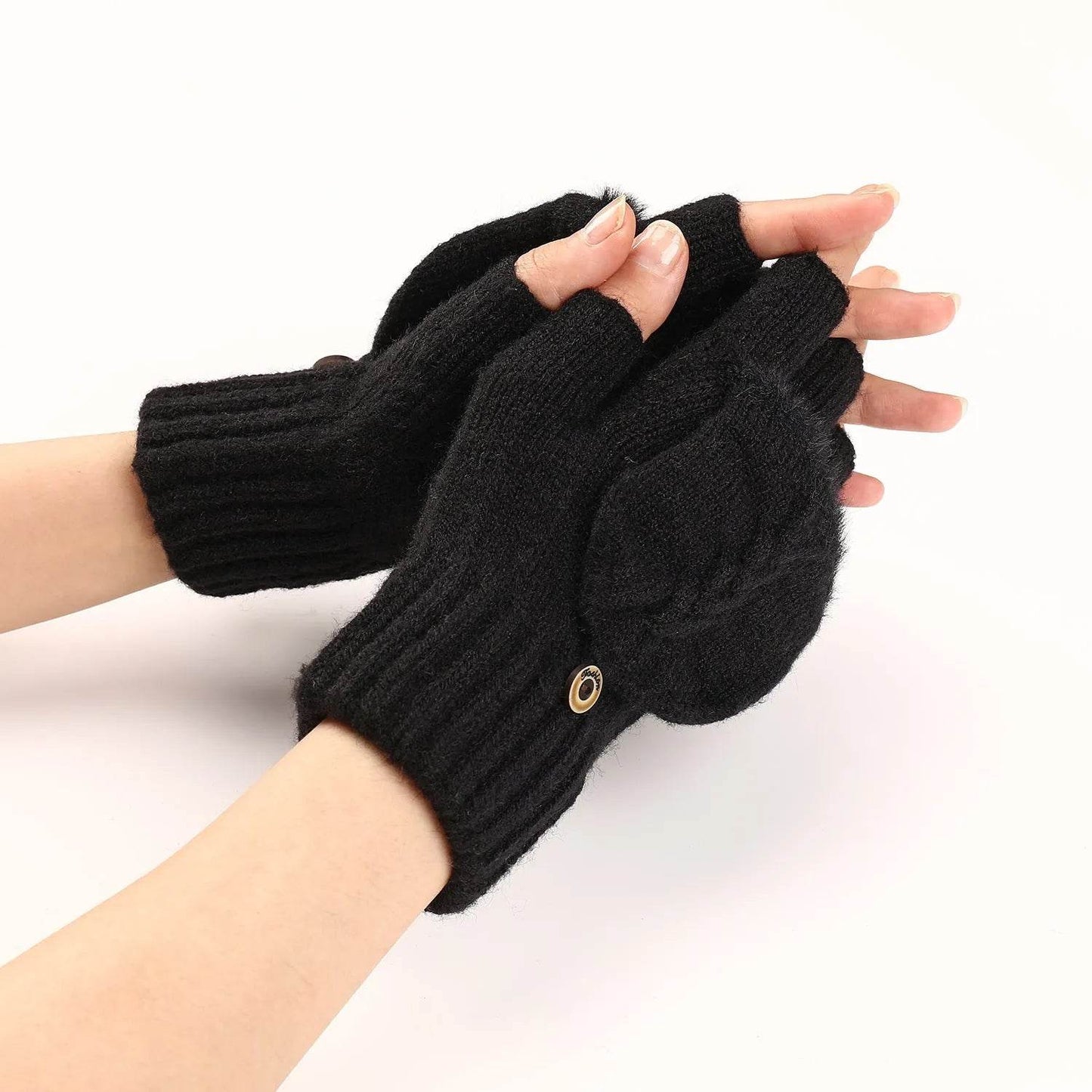 Wool Fingerless Gloves Women's Warm Fashionable Knitted Half Finger Oversleeves - Velora