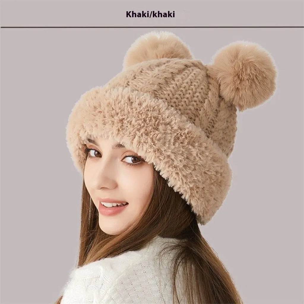 Women Winter Cute Fur Ball Knitted Beanie Hat Outdoor - Velora