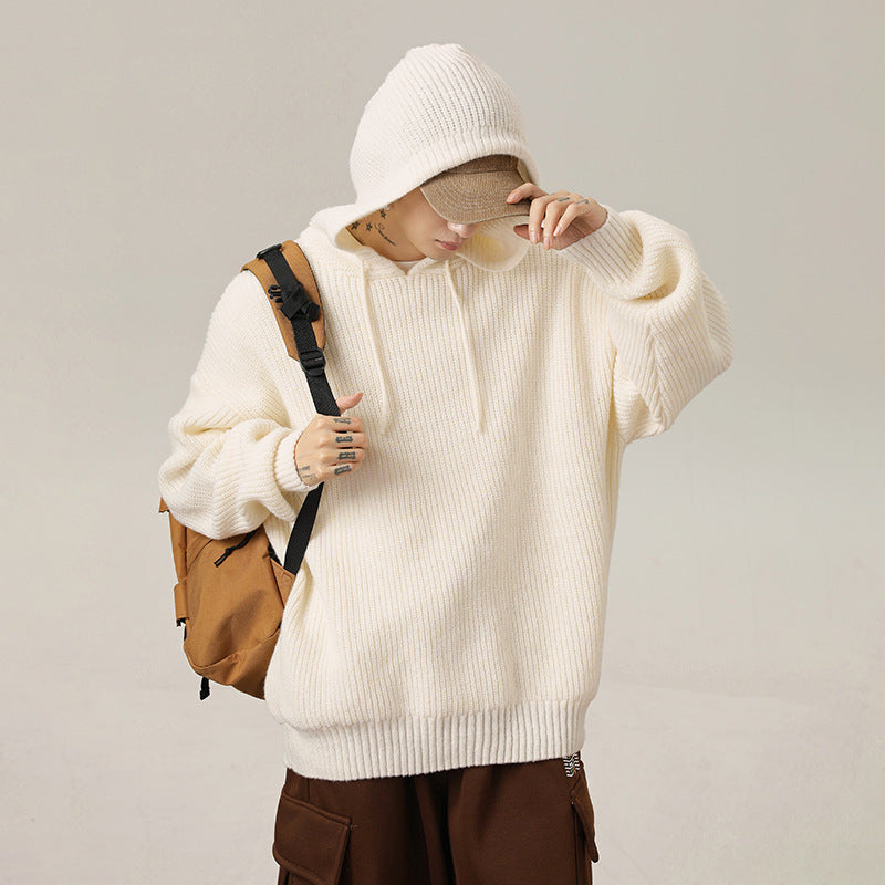 Japanese Loose Solid Color Hooded Sweater Idle Style Adjustable