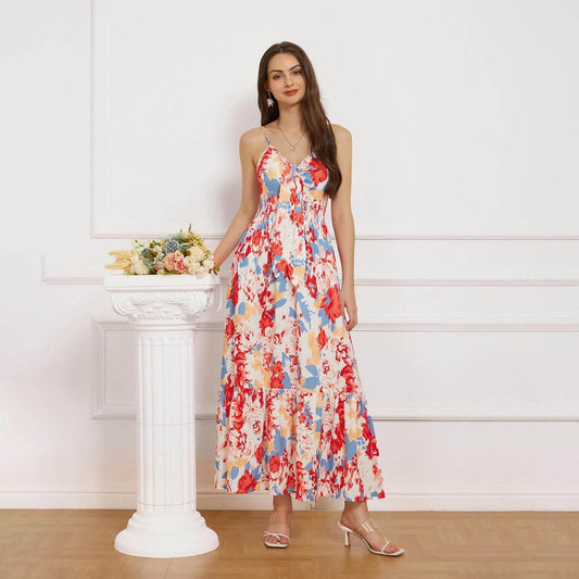 Bohemian Printing Slip Dress Vacation - Velora