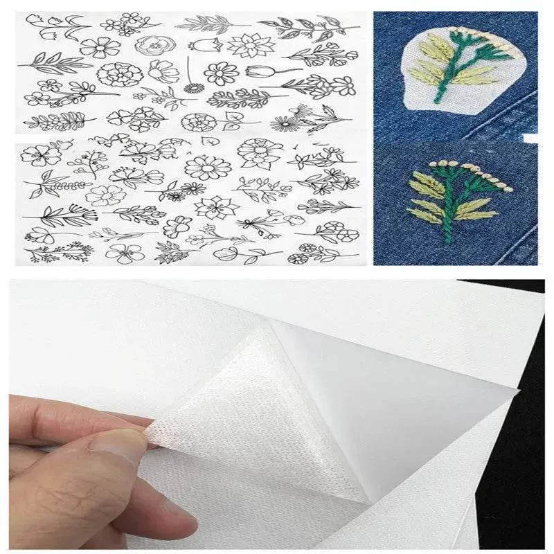 50pcs Water Soluble Stick and Stitch Embroidery Patterns stickers for Clothes - Velora