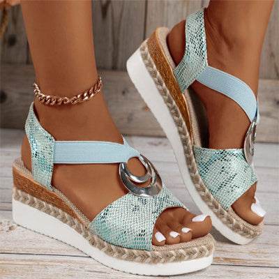 Women's Peep Toe Serpentine Wedges Sandals With Circle Design Casual Summer Shoes - Velora