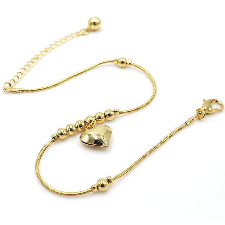 Fashionable Golden Heart-shaped Pendant Anklet - Velora