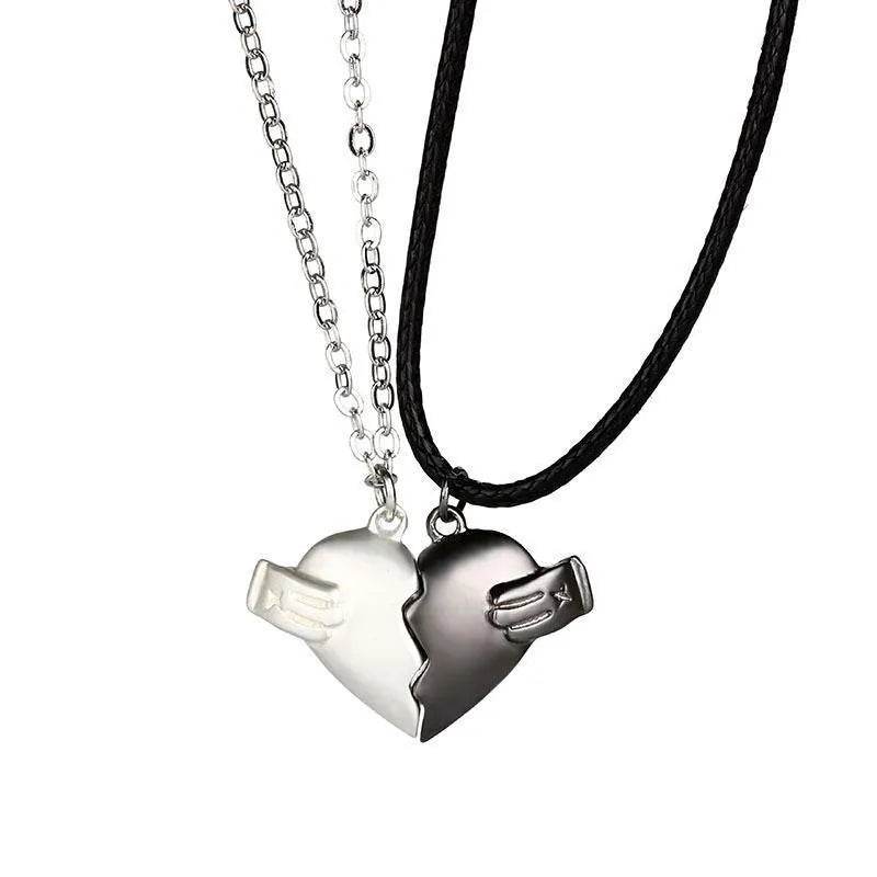 Creative Magnet Love Necklace 2pcs Heart-broken Shape Necklace Men And Women Personalized Jewelry For Valentine's Day - Velora