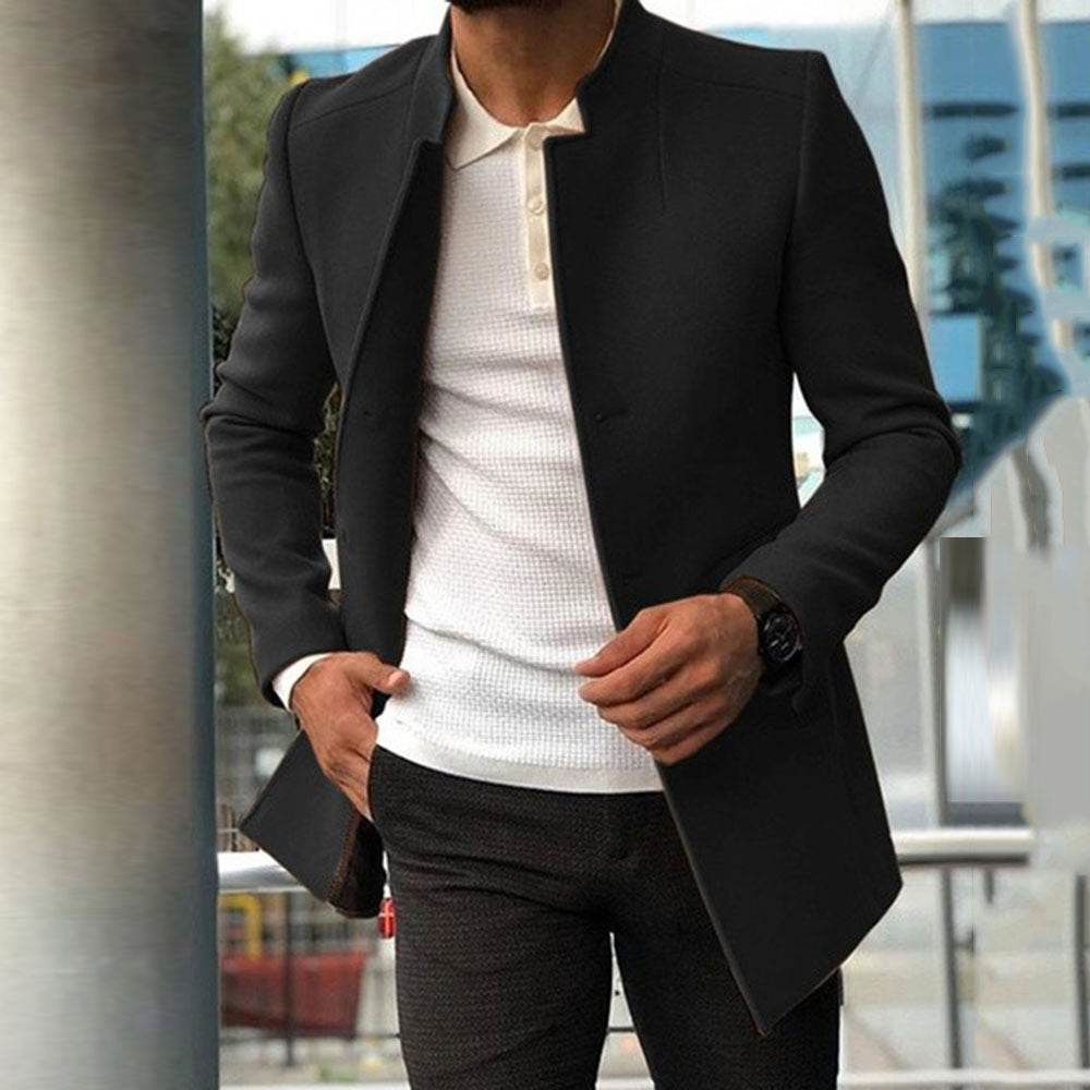 Men's Slim Coat Fashion Single-breasted Solid Color Business Jackets Fall And Winter Tops Outwear Clothing - Velora