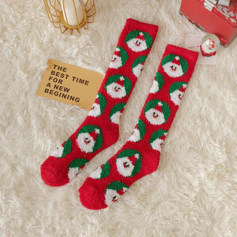 Coral Fleece Stockings Cartoon Thermal Christmas Room Socks - Velora