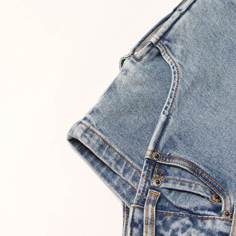 Short Irregular Solid Color Women's Denim High Street Mini Skirt Skort - Velora