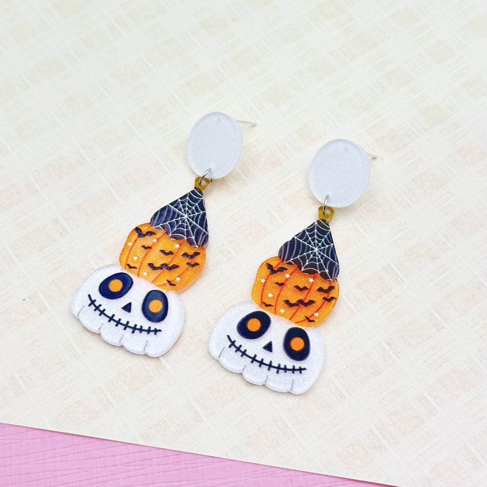 Halloween Day Ornament Colorful Ghost Eyes Funny Acrylic Earrings For Women - Velora