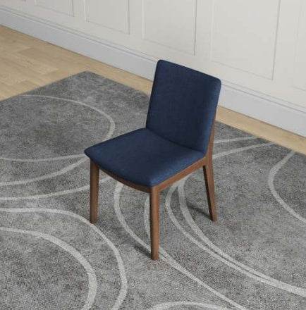 Laura Blue Linen Solid Wood Dining Chair Set Of 2 Mid-Century Modern Style - Velora