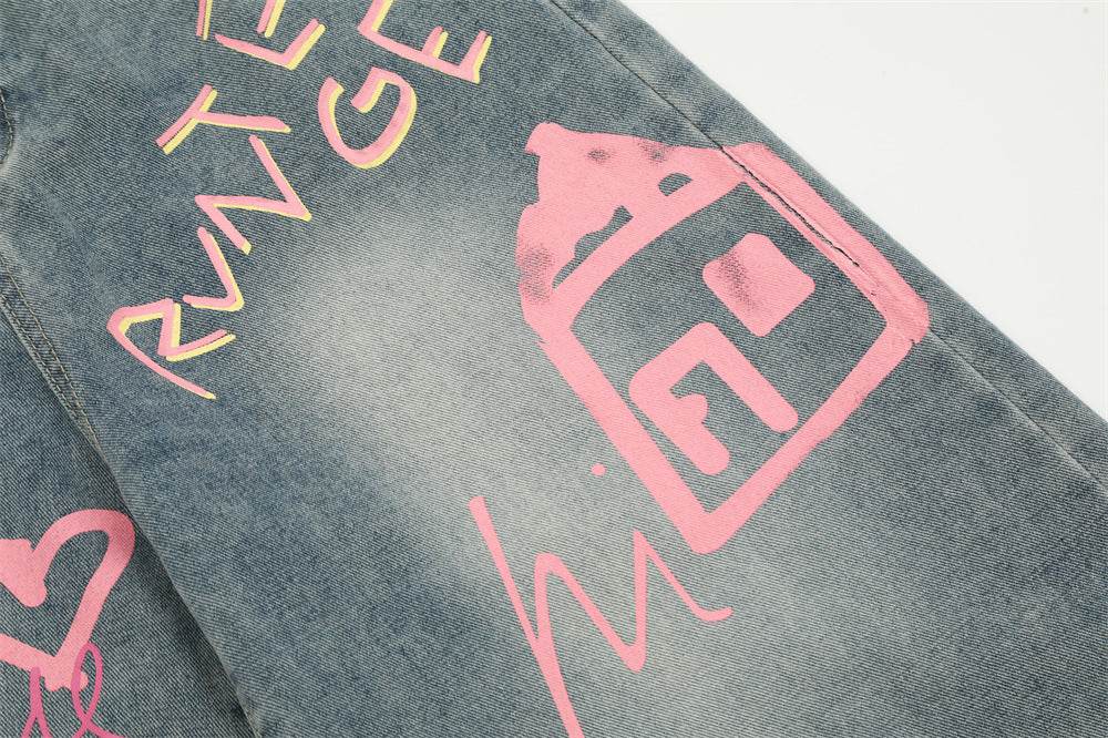 Hand Painted Graffiti Printing Denim Shorts Men Jeans - Velora