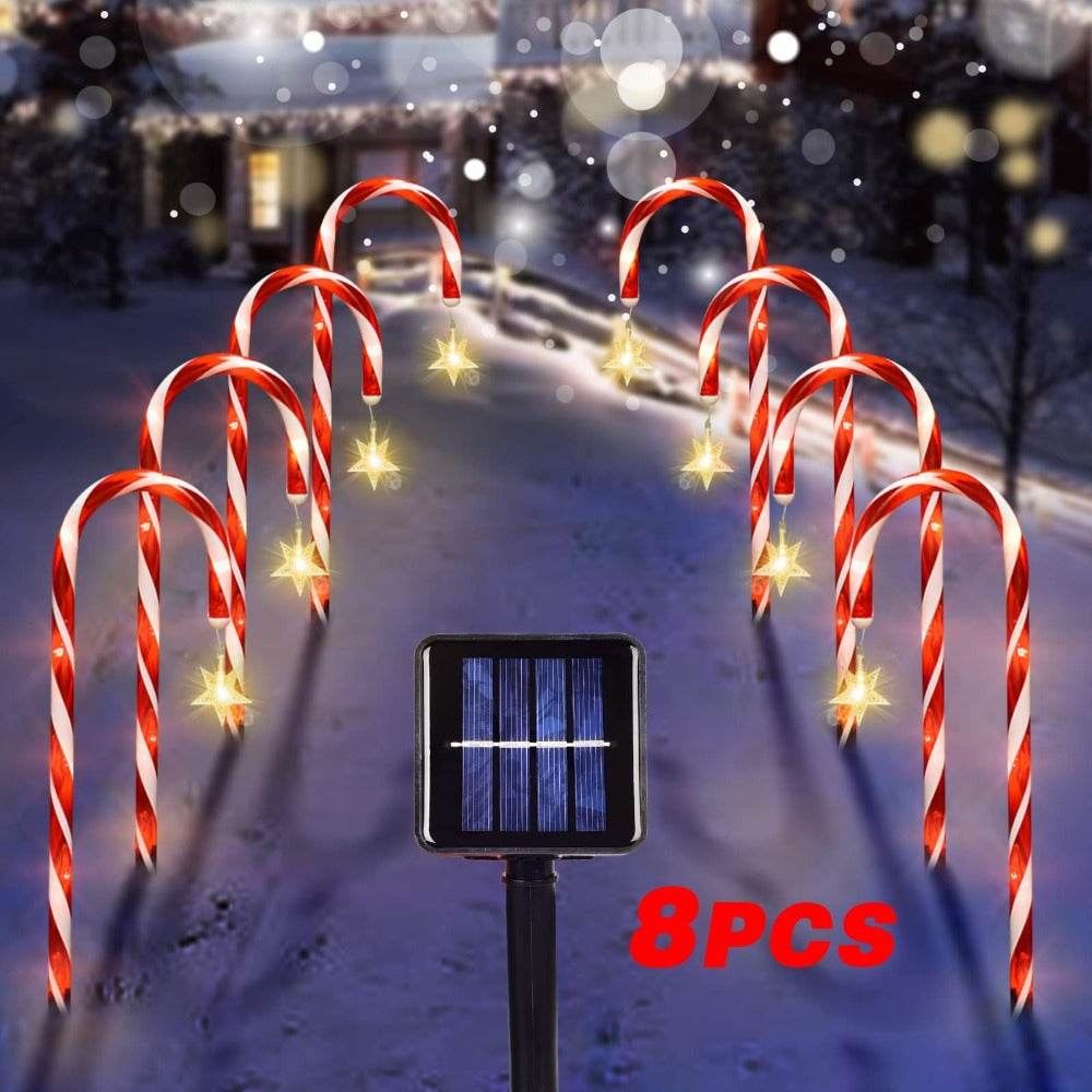 Christmas Solar Candy Cane Lamp Set Of 8 - Velora