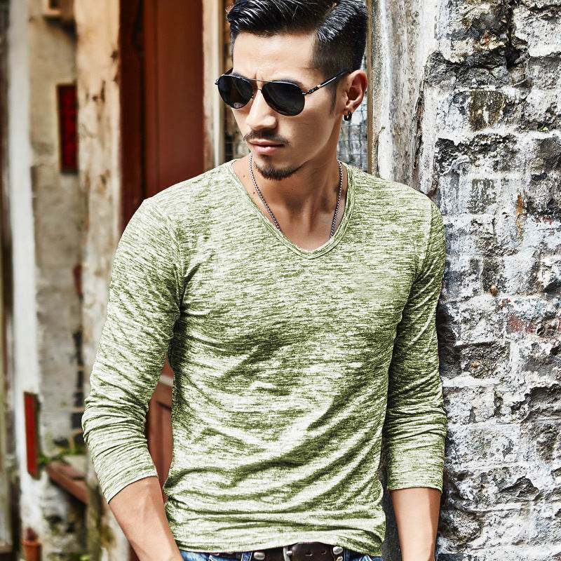 Long Sleeve T-Shirt Men Spring Autumn Fashion Round-Neck Slim Fit T-Shirt - Velora