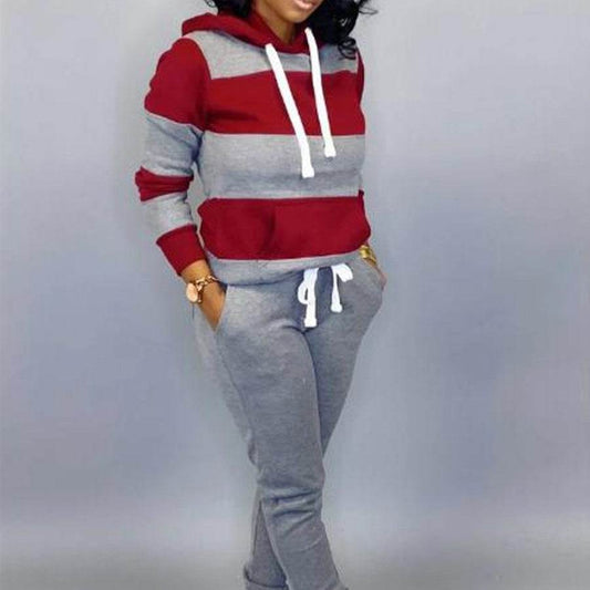 Women's Clothing Sweater Stitching Hooded Casual Sports Suit - Velora
