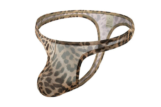 Men's Underwear Leopard Mesh T-back Low Waist thong Briefs - Velora