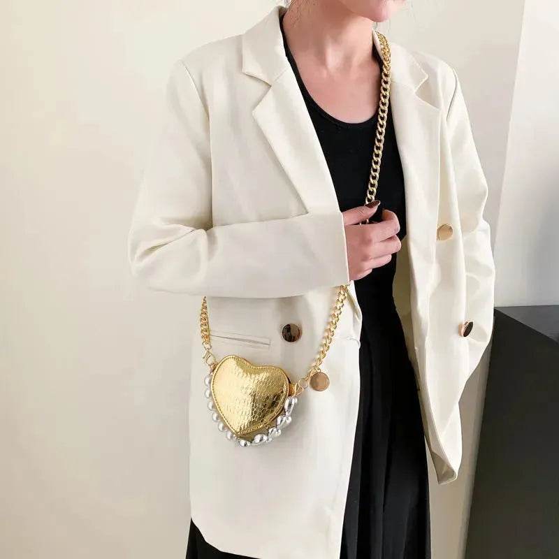 Love Shape Pearl Mini Messenger Bag for ladies y2k crossbody bag - Velora