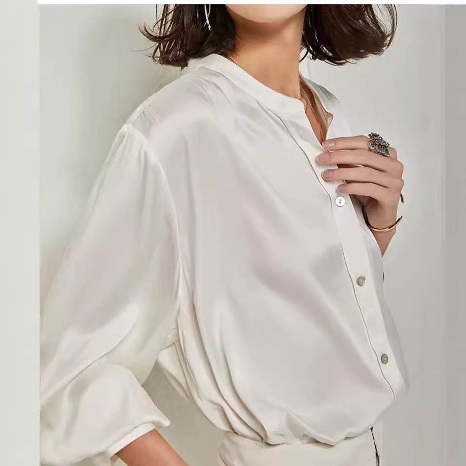French Simplicity Loose And Lazy Style Silk Shirt For Women Autumn - Velora