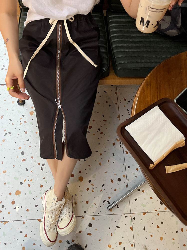 Women's Straight zip down Midi Pencil Skirt street style - Velora