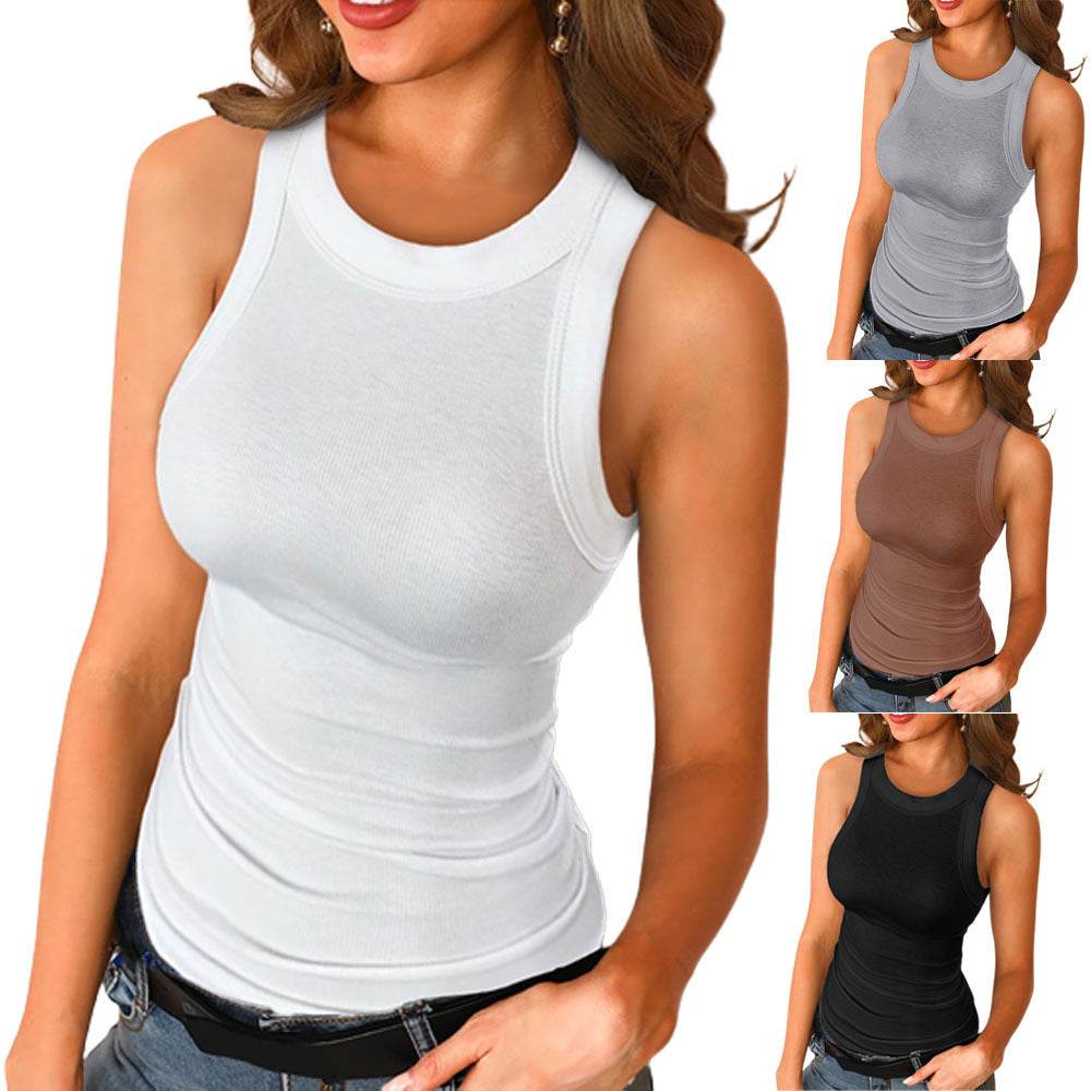 Basic Shirt Round Neck Sleeveless Tops Camisole Women Casual Sport Vest Summer - Velora