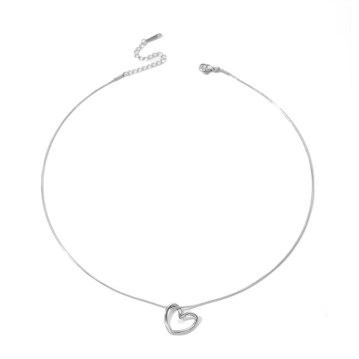 Fashion Jewelry Tainless Steel Twist Hollow Heart Pendant Necklace For Women Spicy Girls Simple Clavicle Chain Jewelry Gift - Velora