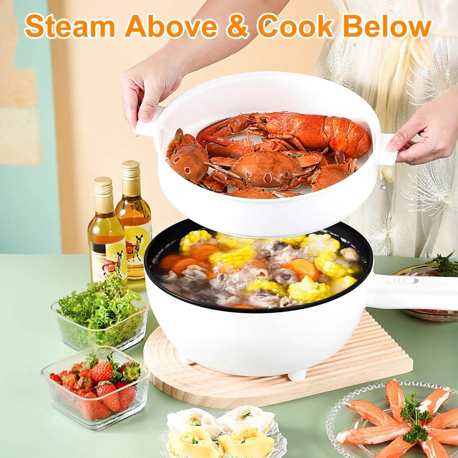 Electric Hot Pot Non-Stick Frying Pan Portable Rapid Noodles Cooker Electric Skillet - Velora