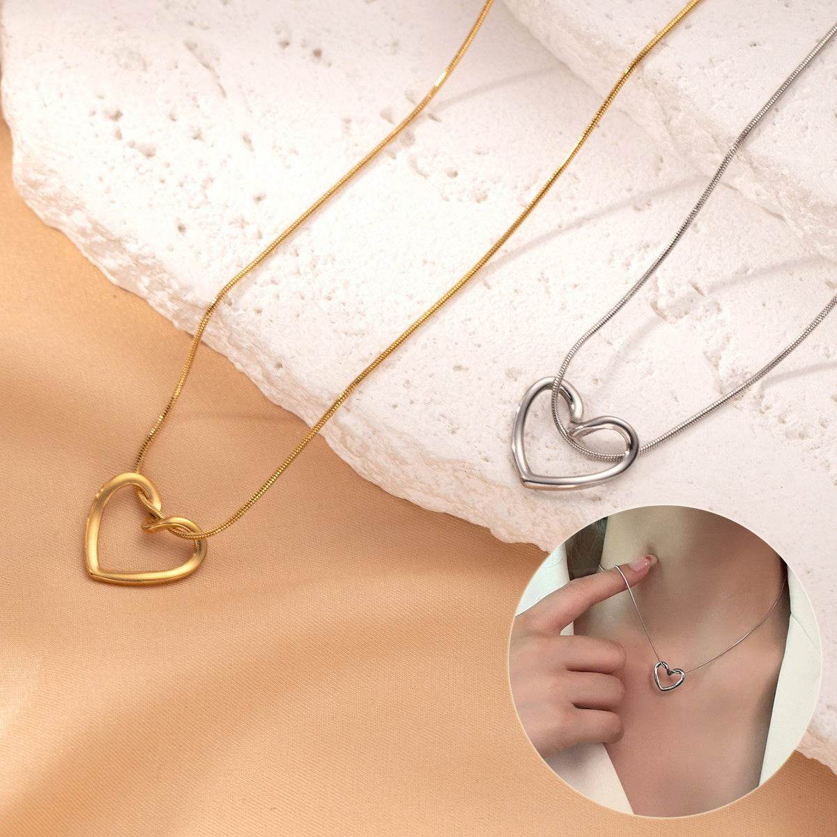 Fashion Jewelry Tainless Steel Twist Hollow Heart Pendant Necklace For Women Spicy Girls Simple Clavicle Chain Jewelry Gift - Velora