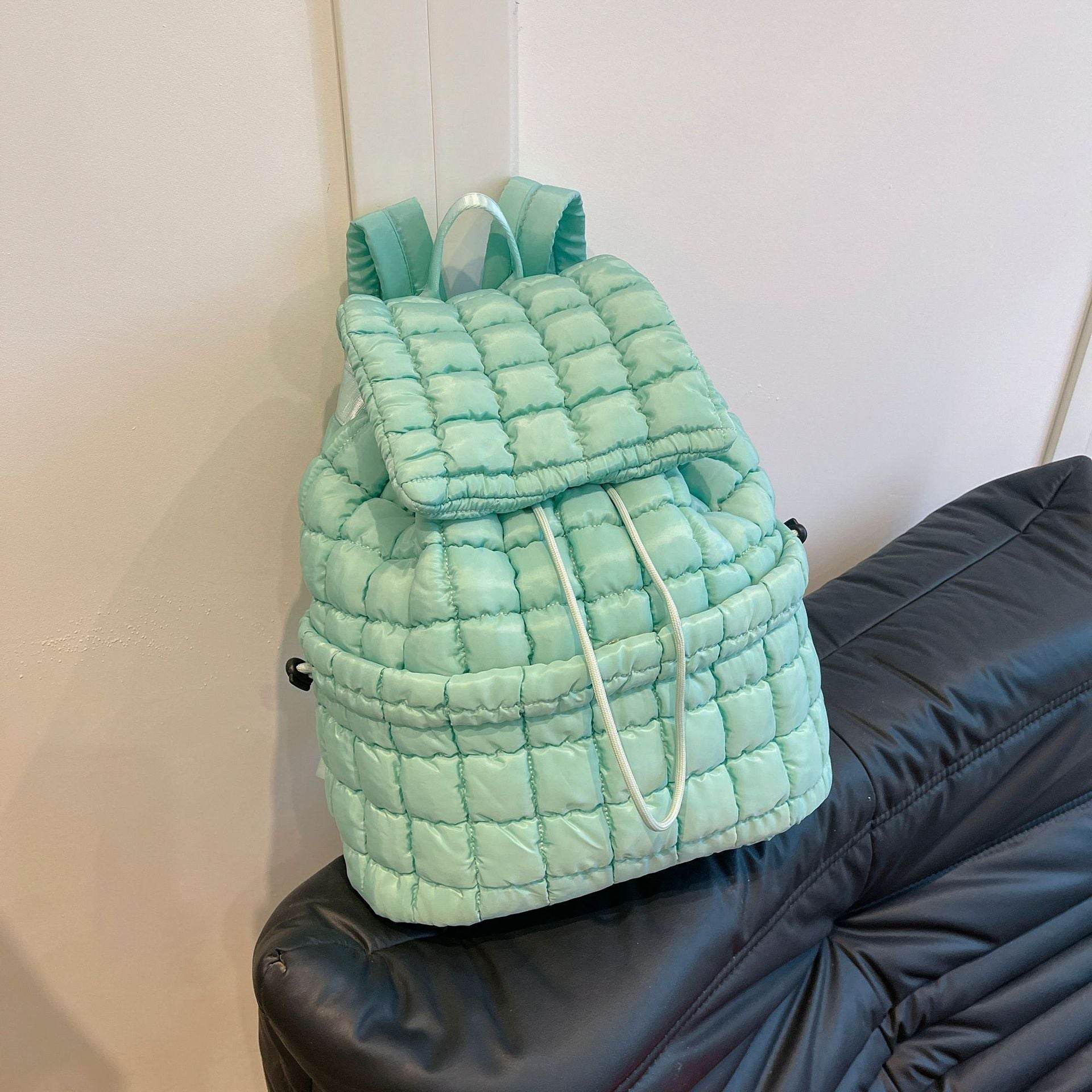 Candy Color Quilted Women Backpack Puffy Down Padded School Bag Large Cotton Travel Back Pack Bags For Women Plaids Shoulder Bag - Velora