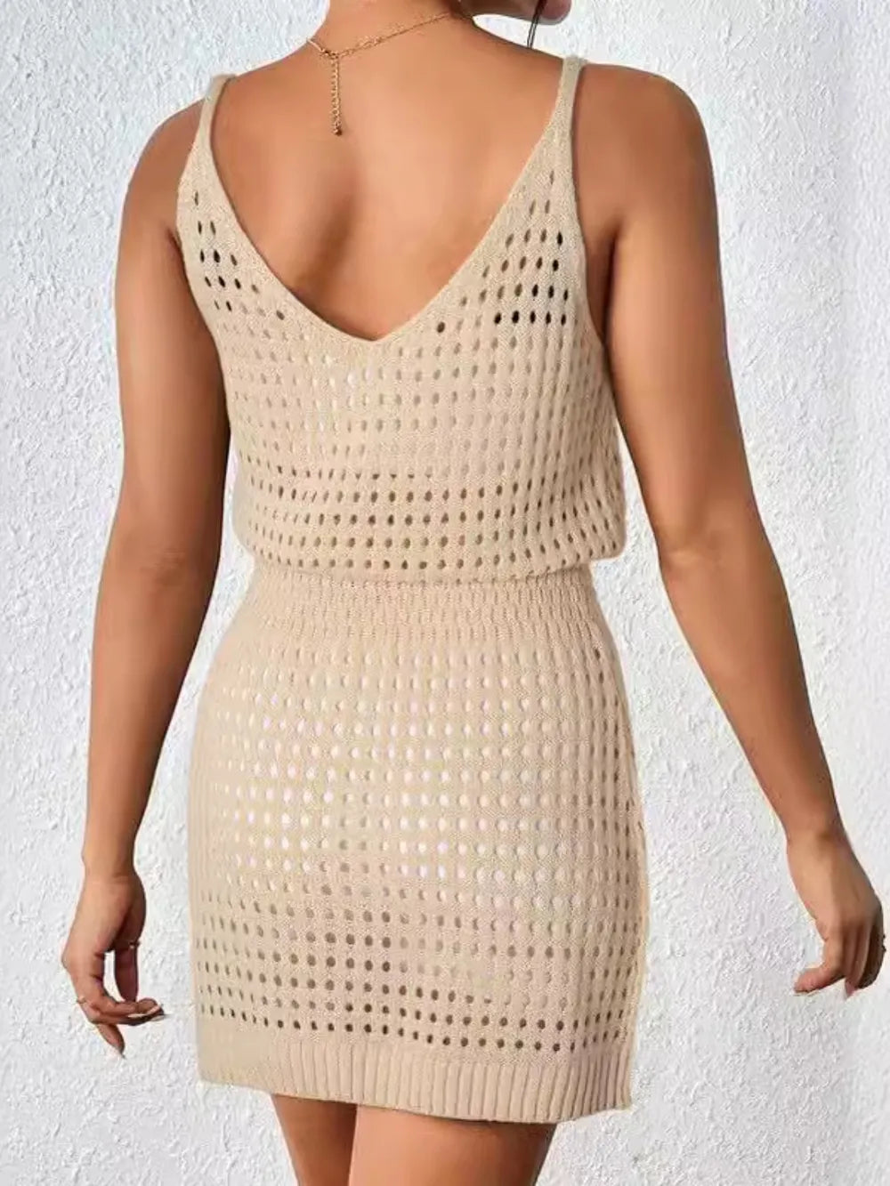 Openwork V-Neck Sleeveless Cover Up Dress - Velora