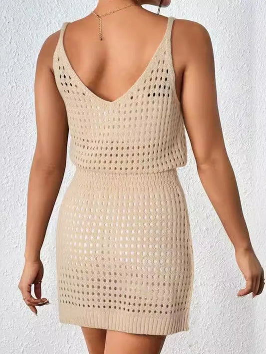 Openwork V-Neck Sleeveless Cover Up Dress - Velora