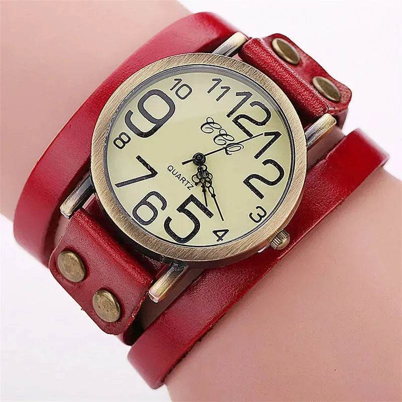 First Layer Cowhide Retro Watch Retro Three-circle Watch Men's And Women's Casual Watch - Velora