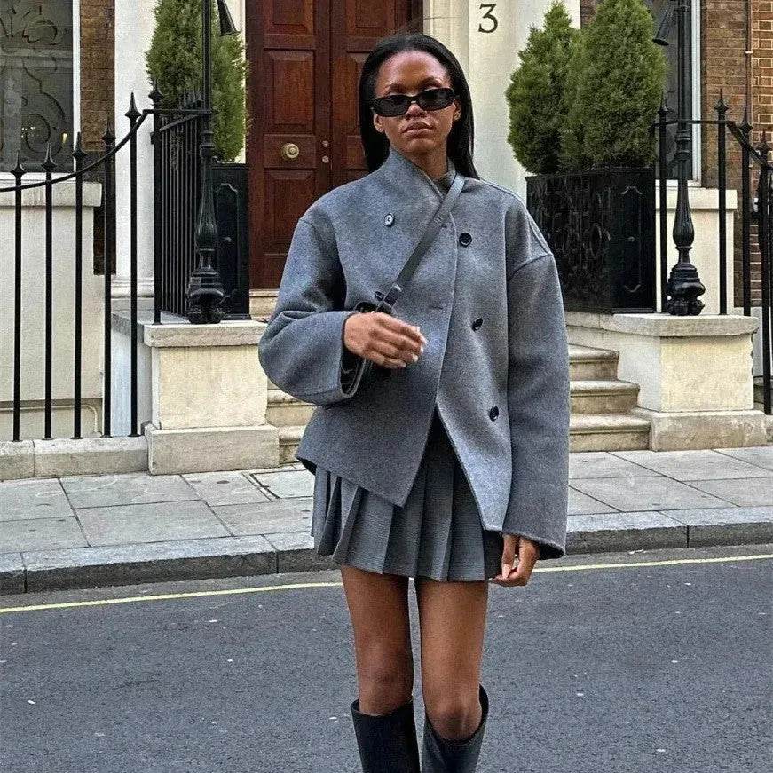 Fall Winter Double Breasted Solid Color Cashmere coat for women